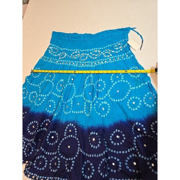 Handmade Blue boho midi skirt adjustable tie waist mirror sequins One Size New - Picture 8 of 15